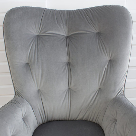 Fotel uszak z weluru na metalowych czarnych  nogach skandynawski do salonu szary F916G