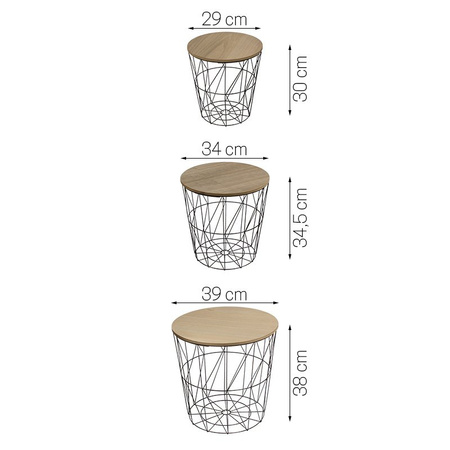 Stoliki kawowe zestaw stolików komplet z drewnianym blatem 3 szt. czarne UC60726