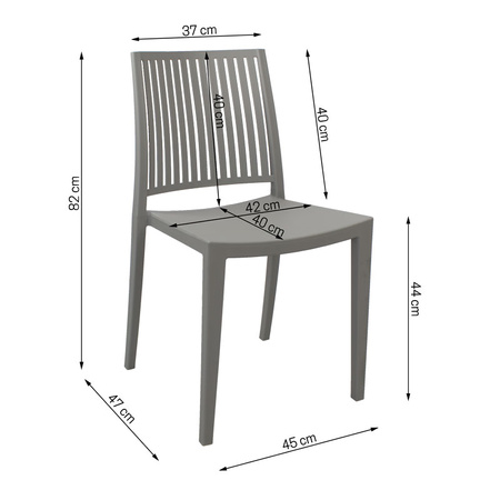 Szare krzesło ogrodowe z polipropylenu – nowoczesne, sztaplowane, do kuchni, jadalni, na taras 190G