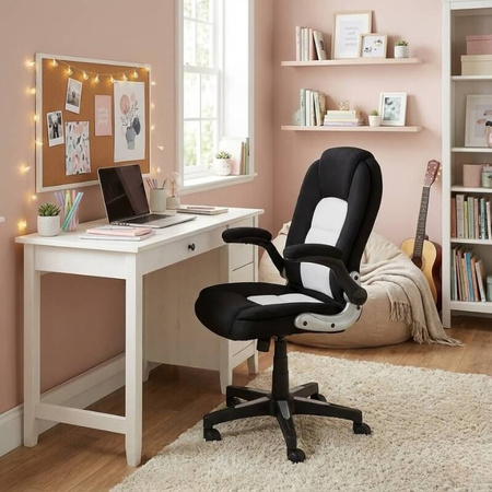 Krzesło obrotowe do biurka L204B-W – siateczkowe, czarno-białe, młodzieżowe