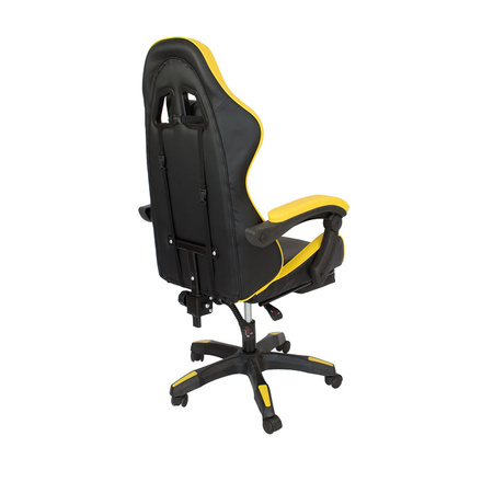 Fotel biurowy obrotowy z ekoskóry, czarno-żółty z wysuwanym podnóżkiem HILE-TO-L709B-Y
