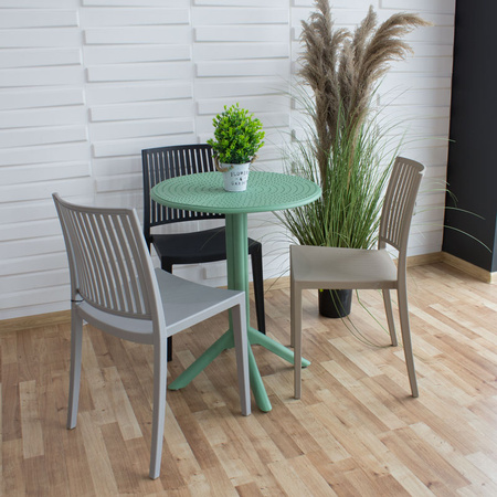 Szare krzesło ogrodowe z polipropylenu – nowoczesne, sztaplowane, do kuchni, jadalni, na taras 190G