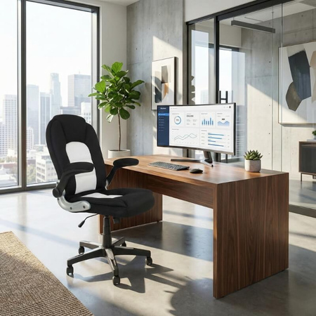 Krzesło obrotowe do biurka L204B-W – siateczkowe, czarno-białe, młodzieżowe