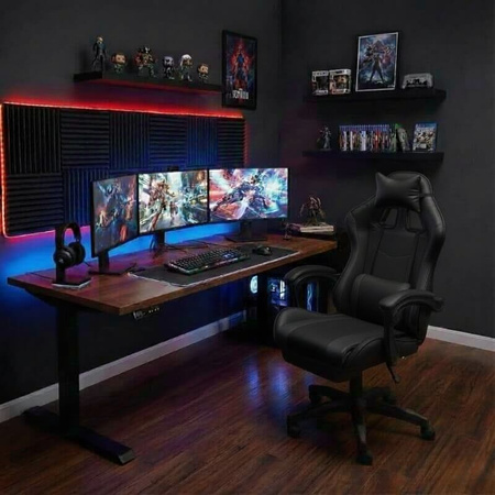 Fotel biurowy HILE LP209B-B – czarny, obrotowy z podnóżkiem, ergonomiczny fotel do pracy i relaksu