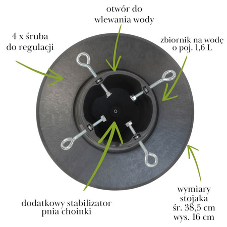 Stojak na choinkę – szary, pojemnik na wodę, dla drzewek do 2,1 m H5110G