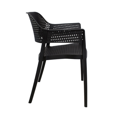 Czarne krzesło ogrodowe HILE 193B – z podłokietnikami, sztaplowane, do ogrodu i restauracji