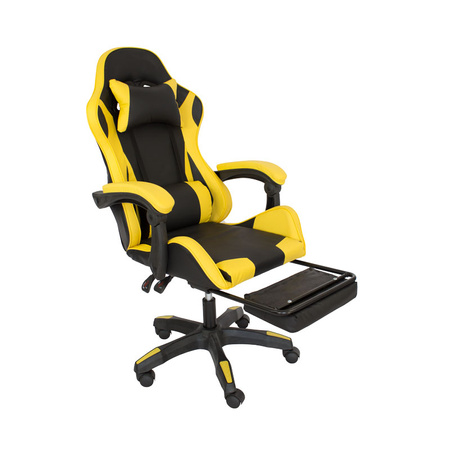 Fotel biurowy obrotowy z ekoskóry, czarno-żółty z wysuwanym podnóżkiem HILE-TO-L709B-Y