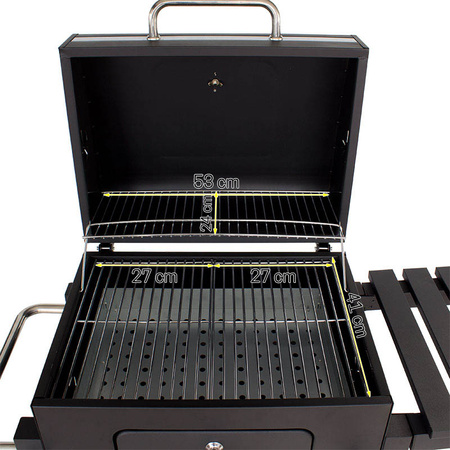 Grill węglowy prostokątny z pokrywą z termometrem czarny GW0106