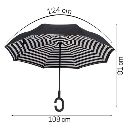 Parasol otwierany odwrotnie, parasolka odwrócona paski - czarna UC824015B