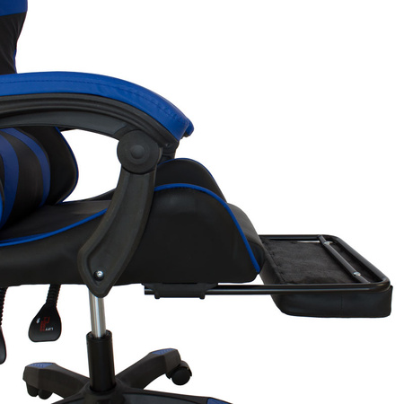 Fotel gamingowy Hile LP709B-BL z podnóżkiem – ergonomiczny, czarno-granatowy, wysokie oparcie, ekoskóra