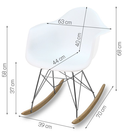 Krzesło na biegunach na metalowo drewnianych płozach fotel bujany do salonu białe 211 AB