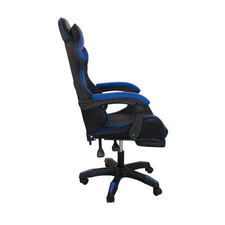 Fotel gamingowy Hile LP709B-BL z podnóżkiem – ergonomiczny, czarno-granatowy, wysokie oparcie, ekoskóra