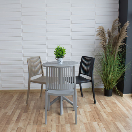 Szare krzesło ogrodowe z polipropylenu – nowoczesne, sztaplowane, do kuchni, jadalni, na taras 190G