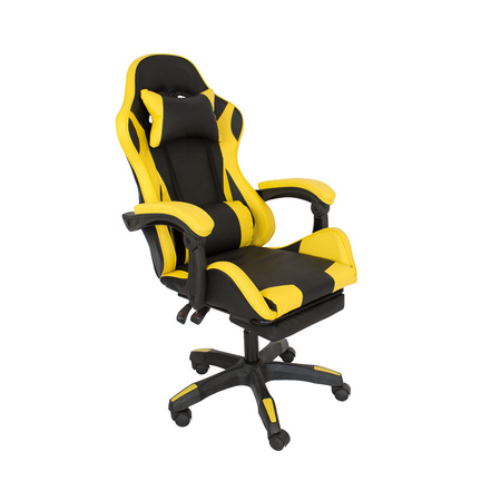 Fotel biurowy obrotowy z ekoskóry, czarno-żółty z wysuwanym podnóżkiem HILE-TO-L709B-Y