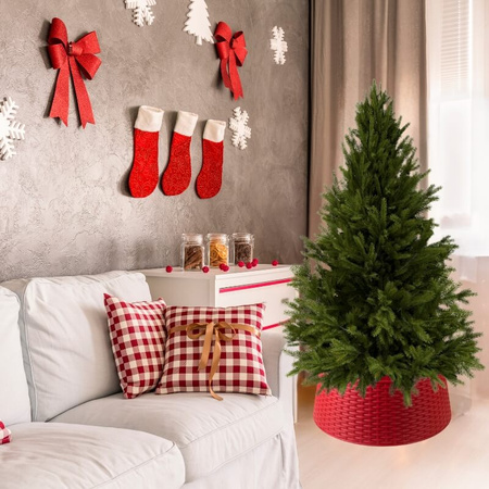 Osłona pod choinkę śr.65cm wys. 23cm koszowa, składana osłona na stojak choinkowy, czerwona H2203-23R