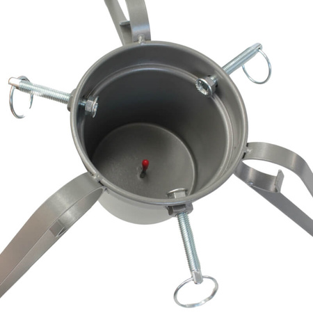 Stojak na choinkę – srebrny metalowy trójnóg z pojemnikiem na wodę, do 2,1 m H6303G