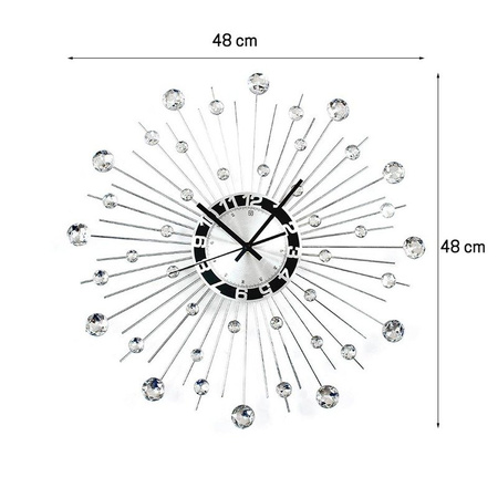 Zegar ścienny do powieszenia z kryształkami cristal srebrny aluminium M-01