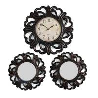 Brązowy zegar wiszący postarzany z dwoma lustrami retro do salonu M-16