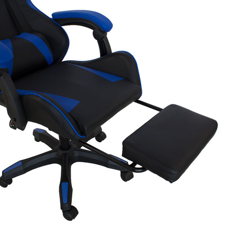 Fotel gamingowy Hile LP709B-BL z podnóżkiem – ergonomiczny, czarno-granatowy, wysokie oparcie, ekoskóra