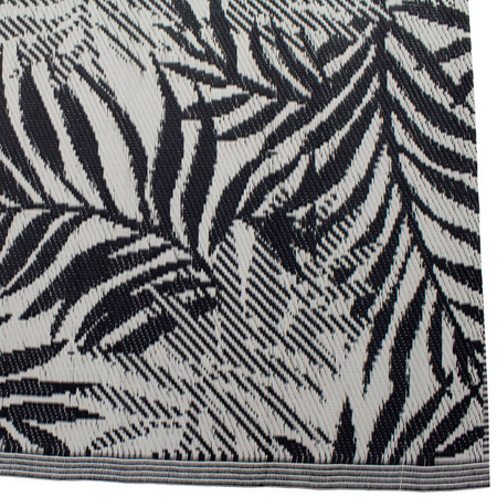 Dywan zewnętrzny na balkon i taras 120x180 cm – czarny z motywem liści, wodoodporny ES-06A