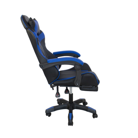 Fotel gamingowy Hile LP709B-BL z podnóżkiem – ergonomiczny, czarno-granatowy, wysokie oparcie, ekoskóra