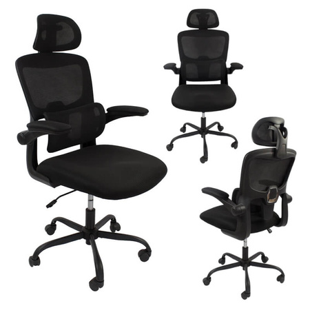 Fotel gamingowy czarny – ergonomiczny, siateczkowy, obrotowy z wysokim oparciem L038B