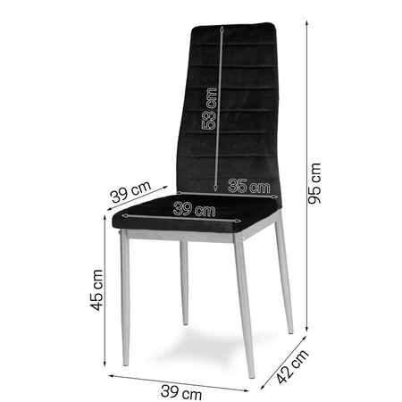 Krzesło nowoczesne tapicerowane welurowe na metalowych szarych nogach do salonu kuchni czarne 704V-TH-BG