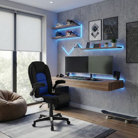 Krzesło do biurka L204B-BL – obrotowe młodzieżowe, czarno-niebieskie, siateczkowe