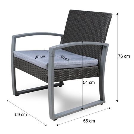 Fotel krzesło ogrodowe fotel ratanowy do ogrodu z poduszką szary 005FO-G
