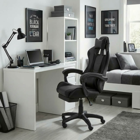 Fotel biurowy HILE LP209B-B – czarny, obrotowy z podnóżkiem, ergonomiczny fotel do pracy i relaksu