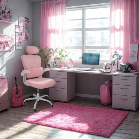 Różowy fotel gamingowy ergonomiczny – obrotowy, oddychający, dla gracza lub graczki L038