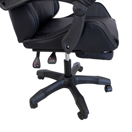 Ergonomiczny fotel gamingowy LP709B-B z podnóżkiem – czarny, obrotowy, elegancki