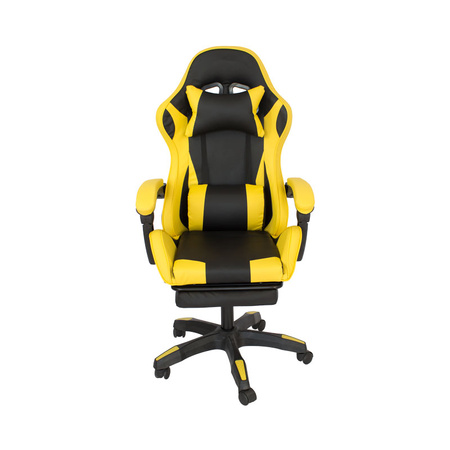 Fotel biurowy obrotowy z ekoskóry, czarno-żółty z wysuwanym podnóżkiem HILE-TO-L709B-Y