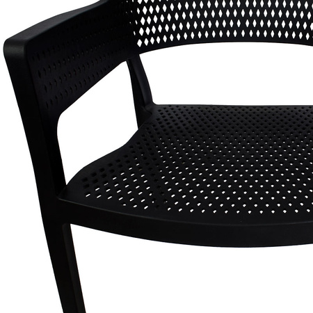 Czarne krzesło ogrodowe HILE 193B – z podłokietnikami, sztaplowane, do ogrodu i restauracji
