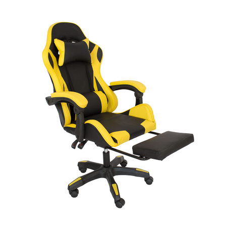Fotel biurowy obrotowy z ekoskóry, czarno-żółty z wysuwanym podnóżkiem HILE-TO-L709B-Y