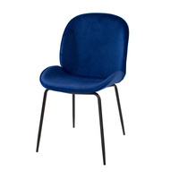 Krzesło welurowe niebieskie do salonu, na metalowych czarnych nogach 020