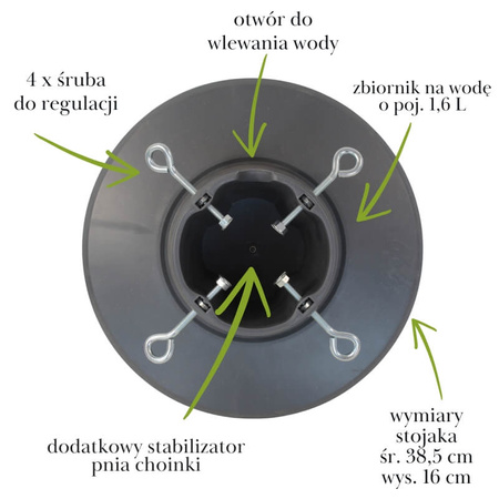 Stojak na choinkę H5110S – srebrno-szary, z pojemnikiem na wodę, dla drzewka do 2,1 m