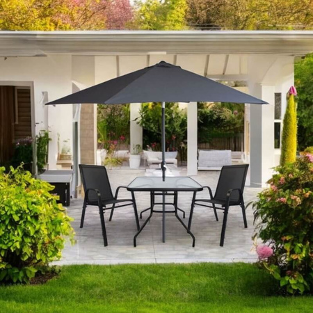 Stół ogrodowy szklany 80x80 cm – czarny, z otworem na parasol, odporny na warunki atmosferyczne H23S019