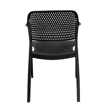 Czarne krzesło ogrodowe HILE 193B – z podłokietnikami, sztaplowane, do ogrodu i restauracji