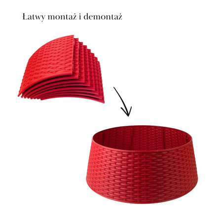 Osłona pod choinkę śr.65cm wys. 23cm koszowa, składana osłona na stojak choinkowy, czerwona H2203-23R