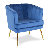 Fotel welurowy tapicerowany na metalowych złotych nogach niebieski F109