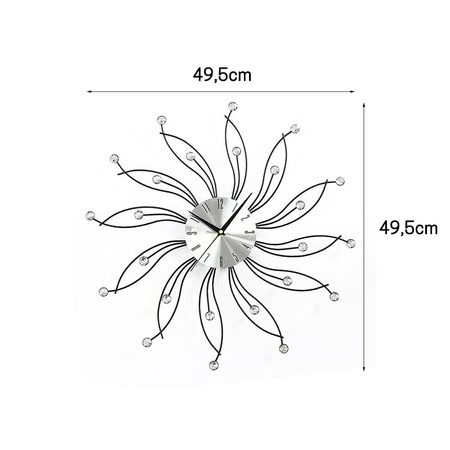 Zegar ścienny kwiatek z kryształkami srebrny aluminium do powieszenia M-02