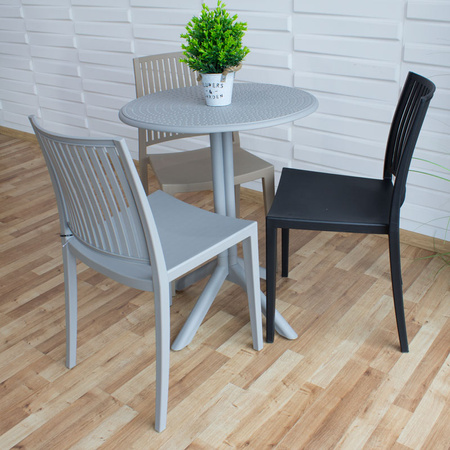 Szare krzesło ogrodowe z polipropylenu – nowoczesne, sztaplowane, do kuchni, jadalni, na taras 190G