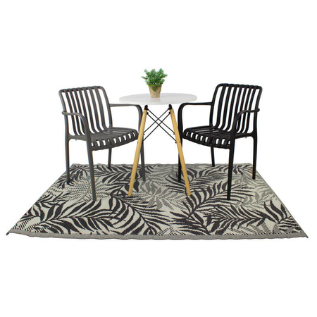 Dywan zewnętrzny na balkon i taras 120x180 cm – czarny z motywem liści, wodoodporny ES-06A