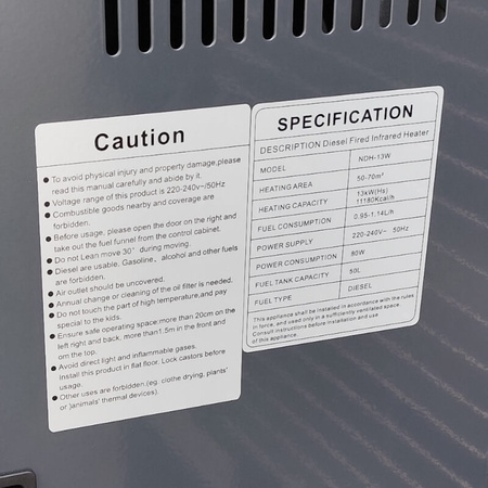 Nagrzewnica olejowa na podczerwień 13 kW – grzejnik przemysłowy do warsztatu, magazynu, hali NDH-13KW