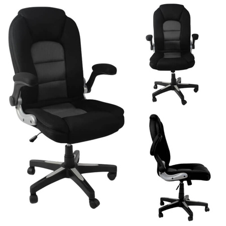 Krzesło biurowe obrotowe HILE L204B-G – ergonomiczne do biurka, czarno-szare siateczkowe z podnoszonymi podłokietnikami