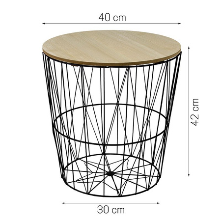 Okrągły stolik kawowy z koszem druciany duży z drutu drewniany blat SK104B-41