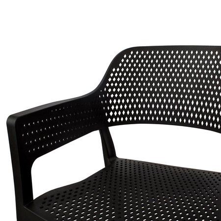 Czarne krzesło ogrodowe HILE 193B – z podłokietnikami, sztaplowane, do ogrodu i restauracji