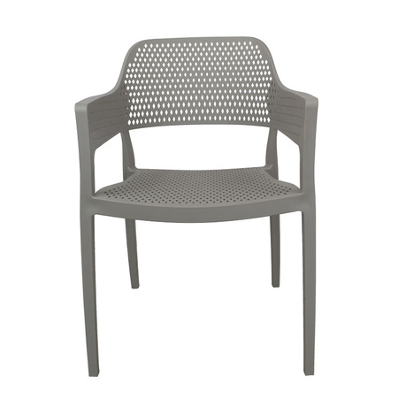 Szare krzesło ogrodowe z podłokietnikami HILE-193G, sztaplowane, do kuchni i restauracji 