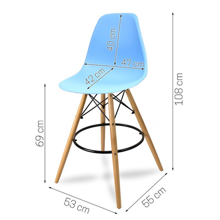 Krzesło barowe hoker z podnóżkiem na drewnianych bukowych nogach niebieskie 212 AB